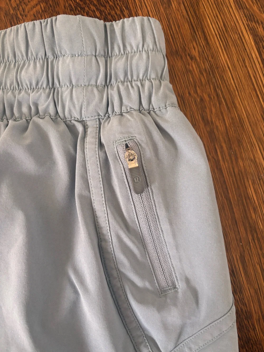 lululemon athletica light gray/blue running shorts size 6